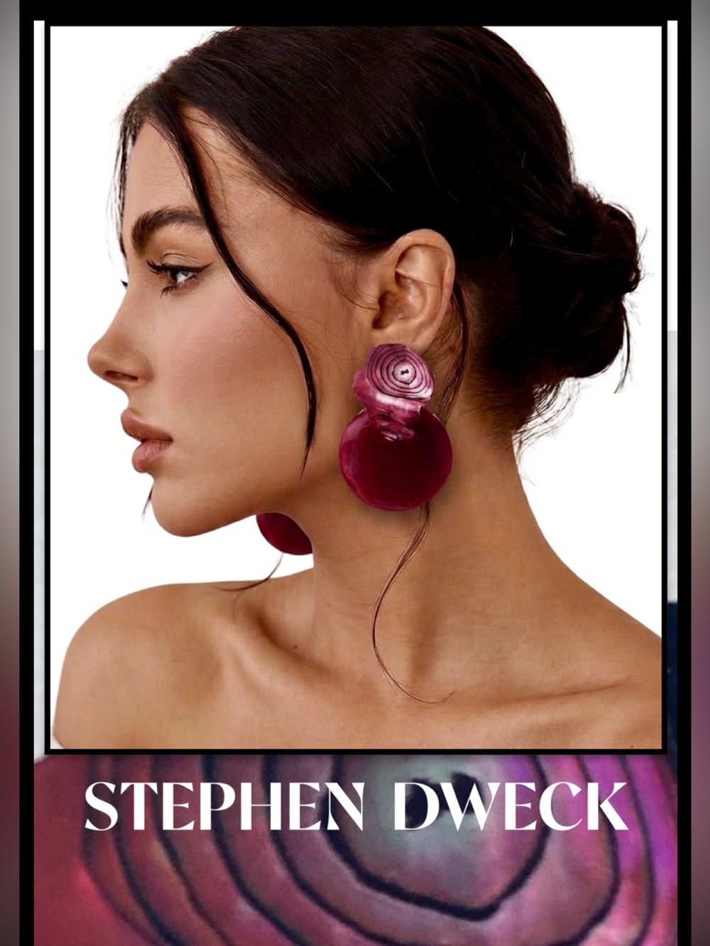 STEPHEN DWECK 2pc Semi Precious Gem Clip-on Burgundy Fuchsia Earrings
